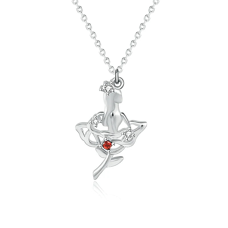 Rose Girl Necklace Sweet S925 Sterling Silver Clavicle Chain Ladies