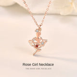 Rose Girl Necklace Sweet S925 Sterling Silver Clavicle Chain Ladies