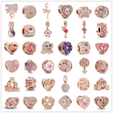 925 Silver Sparkling Flower Mum Heart Charm Bead Bracelet DIY Jewelry