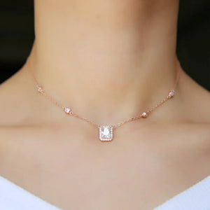 Rose Square Sparking Cz 925 Silver Delicate Wedding Gift Silver Necklace