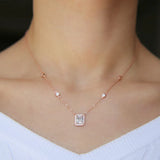 Rose Square Sparking Cz 925 Silver Delicate Wedding Gift Silver Necklace