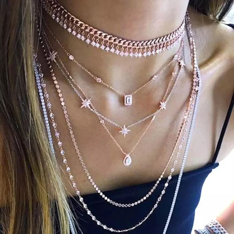 Rose Square Sparking Cz 925 Silver Delicate Wedding Gift Silver Necklace