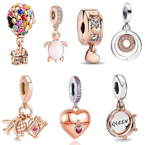 Silver 925 Rose Charms Beads for Bracelet Necklace