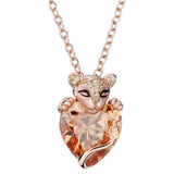 Sterling Silver Lioness Necklace with Heart Clasp for Europe Bead Charm Jewelry