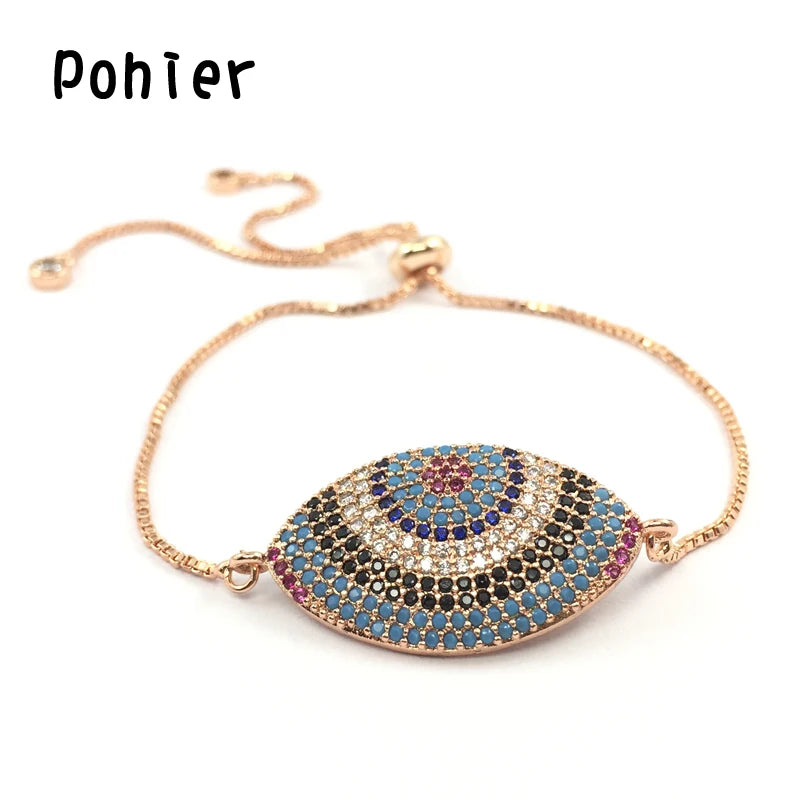 Turkey Evil Eye Hamsa Hand Charm Bracelet CZ Jewelry