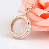Rose CZ Crystal Pendant Necklace Stainless Steel Jewelry