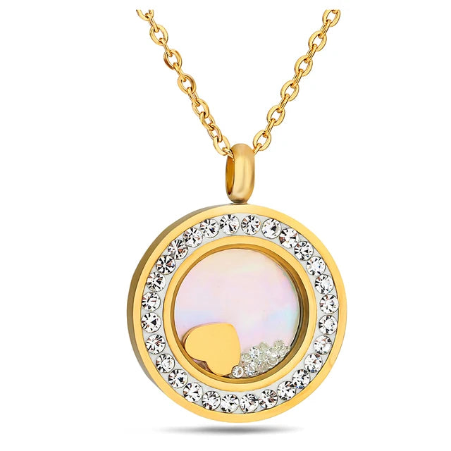 Rose CZ Crystal Pendant Necklace Stainless Steel Jewelry