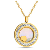 Rose CZ Crystal Pendant Necklace Stainless Steel Jewelry