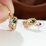 Rose August Birthstone Earrings Olive Green Zircon Oval Stone Earrings For Women