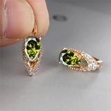 Rose August Birthstone Earrings Olive Green Zircon Oval Stone Earrings For Women