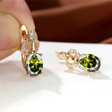 Rose August Birthstone Earrings Olive Green Zircon Oval Stone Earrings For Women