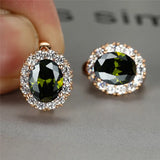 Rose August Birthstone Earrings Olive Green Zircon Oval Stone Earrings For Women