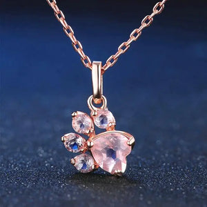 Rose Bear Paw Dog Cat Claw Necklace Pink Zircon Footprint Women Choker Necklaces