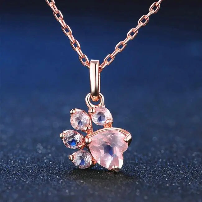 Rose Bear Paw Dog Cat Claw Necklace Pink Zircon Footprint Women Choker Necklaces