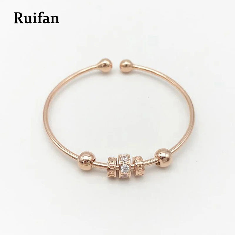 Rose CZ 925 Sterling Silver Open Bangles Bracelet Cuff