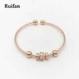 Rose CZ 925 Sterling Silver Open Bangles Bracelet Cuff