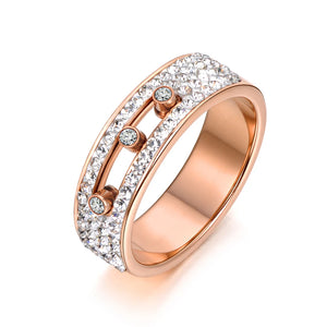 Rose Engagement 4 Row Crystal Finger 3 Slidable CZ Rings For Women Wedding Rings