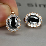Rainbow Zircon Oval Stone Hoop Earrings - Multicolor Crystal Earrings
