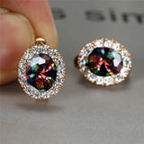 Rainbow Zircon Oval Stone Hoop Earrings - Multicolor Crystal Earrings