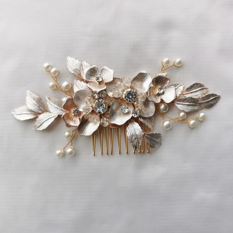 Rose Flower Bridal Hair Comb Accessories Leaf Women Headpiece Wedding Prom Hair