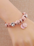 Rose Flower Pendant Stainless Steel Bracelet Heart Cuff Bangle Gift