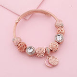 Rose Flower Pendant Stainless Steel Bracelet Heart Cuff Bangle Gift