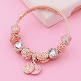 Rose Flower Pendant Stainless Steel Bracelet Heart Cuff Bangle Gift