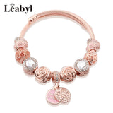 Rose Flower Pendant Stainless Steel Bracelet Heart Cuff Bangle Gift