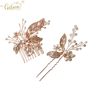 Rose Hair Comb & Pin Set Freshwater Pearl Headpiece Bridal Jewelry