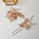 Rose Hair Comb & Pin Set Freshwater Pearl Headpiece Bridal Jewelry