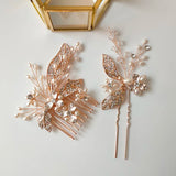 Rose Hair Comb & Pin Set Freshwater Pearl Headpiece Bridal Jewelry