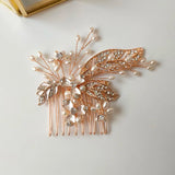 Rose Hair Comb & Pin Set Freshwater Pearl Headpiece Bridal Jewelry