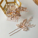 Rose Hair Comb & Pin Set Freshwater Pearl Headpiece Bridal Jewelry
