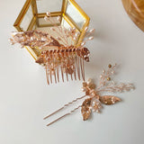 Rose Hair Comb & Pin Set Freshwater Pearl Headpiece Bridal Jewelry