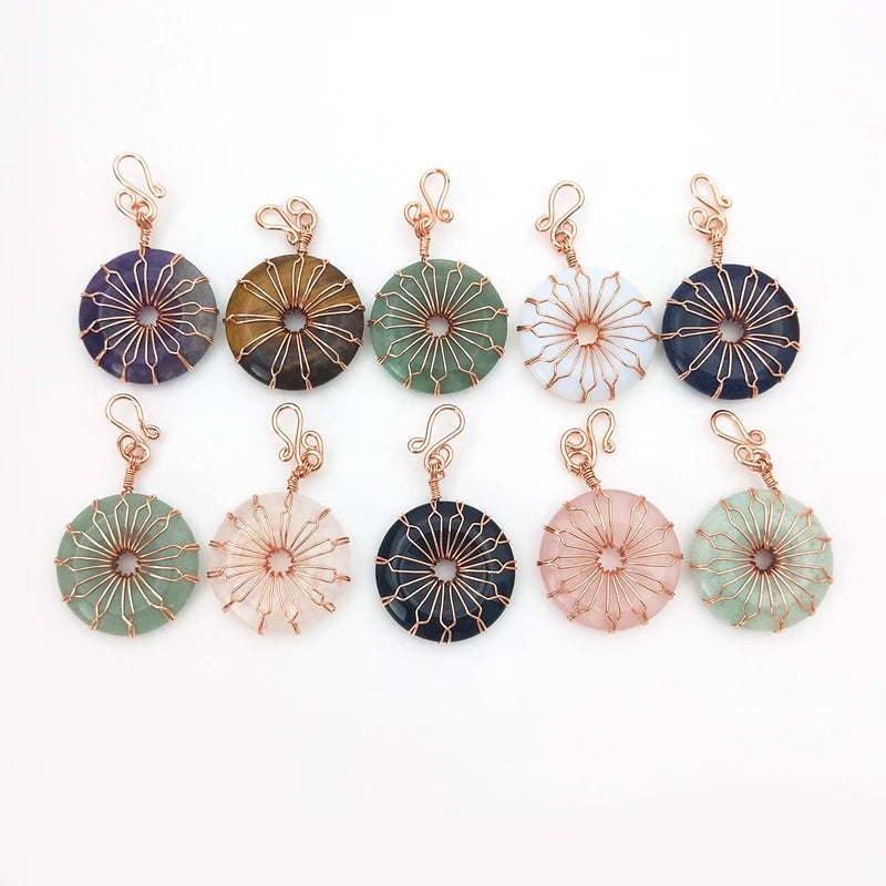 Rose Crystal Stone Peace Buckle Wire Wrapped Necklace