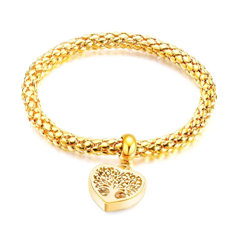 Rose Tree of Life CZ Bangle Bracelet For Women Stainless Steel Cuff Hand