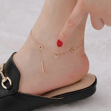 Rose LOVE Letter Anklet Woman Gift Stainless Steel Charm Jewelry
