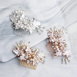 Rose Leaf Bridal Comb Pearls Hair Jewelry Rhinestone Headpiece