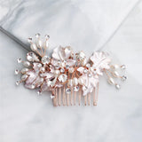 Rose Leaf Bridal Comb Pearls Hair Jewelry Rhinestone Headpiece