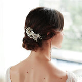 Rose Leaf Bridal Comb Pearls Hair Jewelry Rhinestone Headpiece