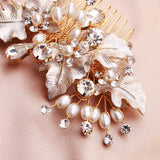 Rose Leaf Bridal Comb Pearls Hair Jewelry Rhinestone Headpiece
