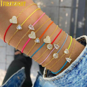 925 Silver Rose Link Chain Bracelet Heart Drop CZ Bangle