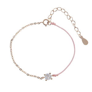 925 Silver Rose Link Chain Bracelet Heart Drop CZ Bangle