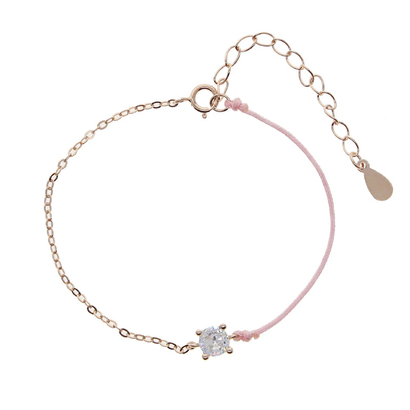 925 Silver Rose Link Chain Bracelet Heart Drop CZ Bangle