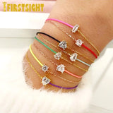 925 Silver Rose Link Chain Bracelet Heart Drop CZ Bangle