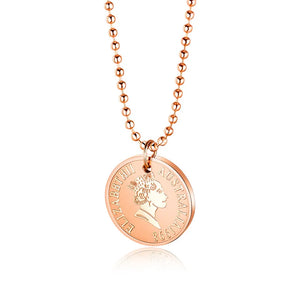 Rose Queen Coin Pendant Necklace Stainless Steel Bead Chain Jewelry