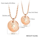 Rose Queen Coin Pendant Necklace Stainless Steel Bead Chain Jewelry