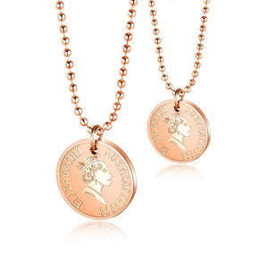 Rose Queen Coin Pendant Necklace Stainless Steel Bead Chain Jewelry