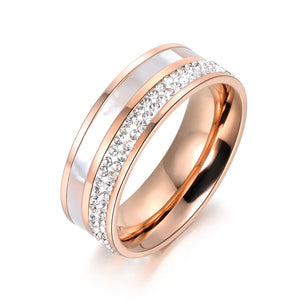 Rose Rhinestone & Shell Wedding Rings 316L Stainless Steel Engagement Ring