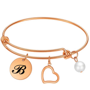 Rose Steel Initial Alphabet Bracelets For Women Charms Tag Letter Bracelets